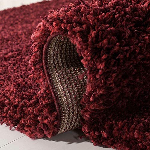 Premium Maroon Handcrafted Round Solid Microfiber Plush Anti Skid Shaggy Carpet