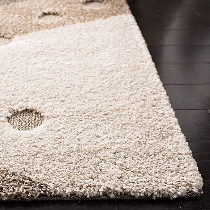 Handcrafted Beige & Brown Shaggy Carpet New