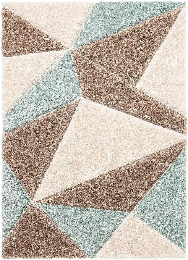 Handcrafted Brown & Blue Geometric Carpet