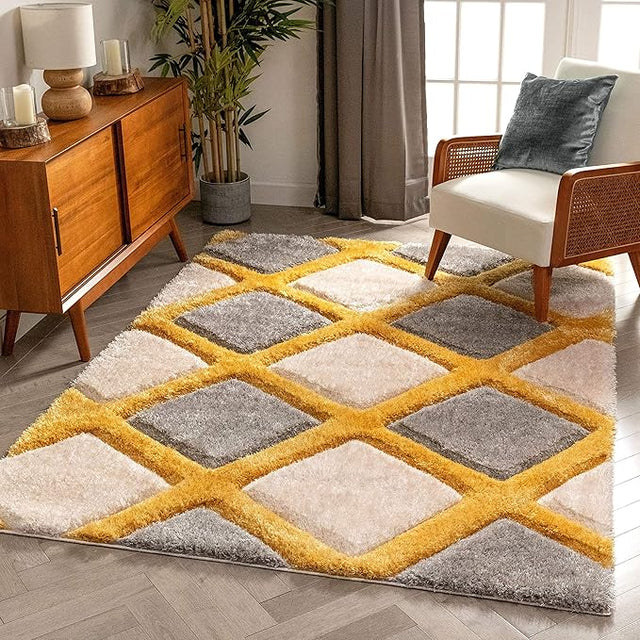 Premium Handcrafted Beige Yellow Shaggy Carpet