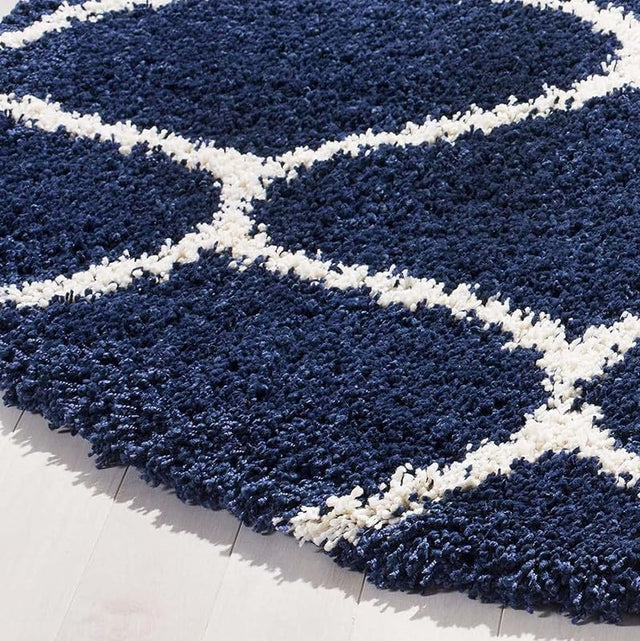 Premium Round Floral Teal Blue & White Shaggy Carpet