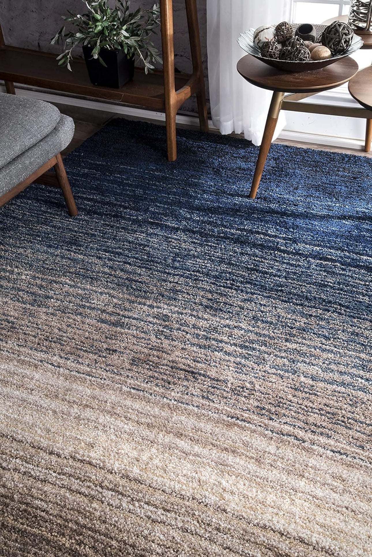 Handcrafted Blue & Beige Ombre Shaggy Carpet Luxury