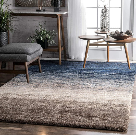Handcrafted Blue & Beige Ombre Shaggy Carpet Luxury