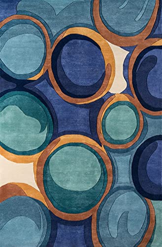 Blue & Green Abstract Hand-Tufted Wool Rug – Modern Multicolour Designer Carpet