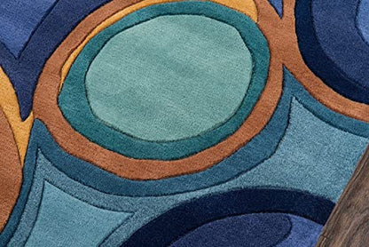 Blue & Green Abstract Hand-Tufted Wool Rug – Modern Multicolour Designer Carpet