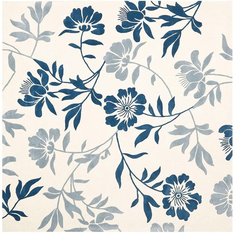 Blue & White Floral Hand-Tufted Wool Rug – Elegant Handmade Designer Carpet
