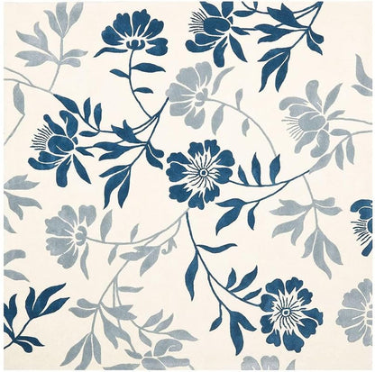 Blue & White Floral Hand-Tufted Wool Rug – Elegant Handmade Designer Carpet