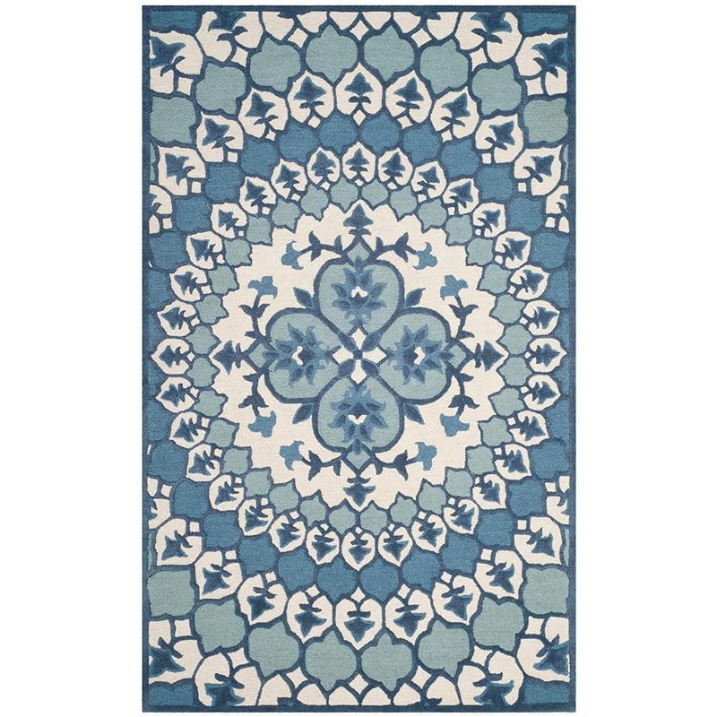 Blue Floral High-Low Pile Hand-Tufted Wool Carpet – Premium Designer Rug