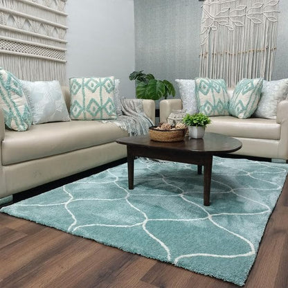 Handcrafted New Sky Blue Shaggy Carpet