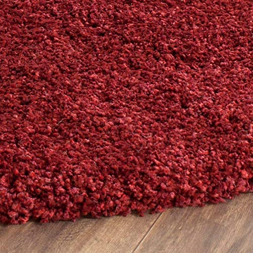 Premium Maroon Handcrafted Round Solid Microfiber Plush Anti Skid Shaggy Carpet