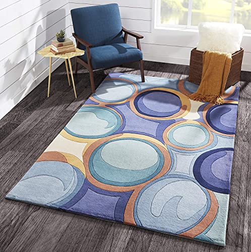 Blue & Green Abstract Hand-Tufted Wool Rug – Modern Multicolour Designer Carpet