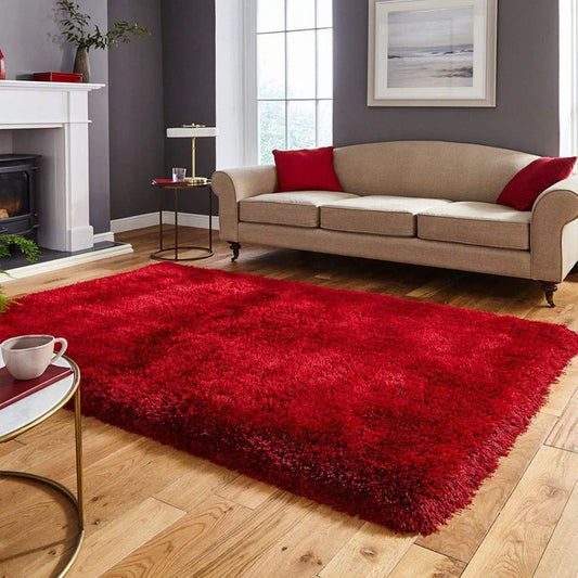 Premium Handcrafted Red Shaggy Carpet