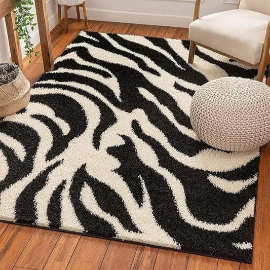 Handcrafted Zebra Stripes Shaggy Carpet