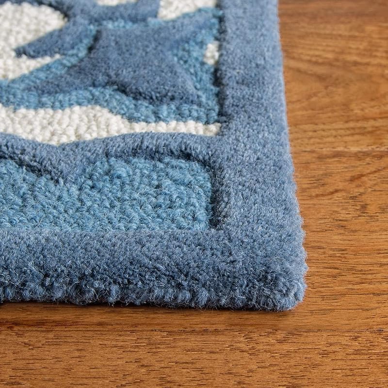 Blue Floral High-Low Pile Hand-Tufted Wool Carpet – Premium Designer Rug