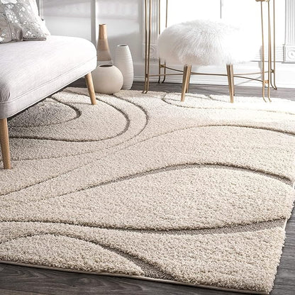 Cream Swirl Shaggy Carpet