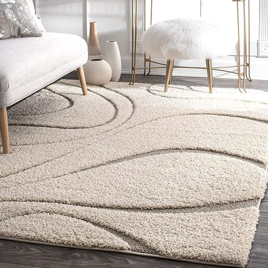 Cream Swirl Shaggy Carpet