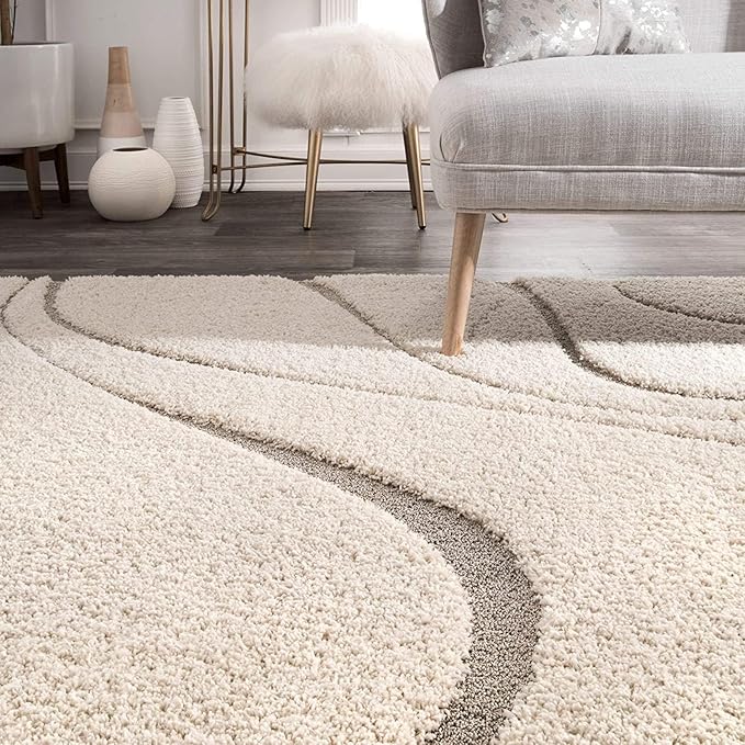 Cream Swirl Shaggy Carpet