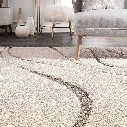Cream Swirl Shaggy Carpet