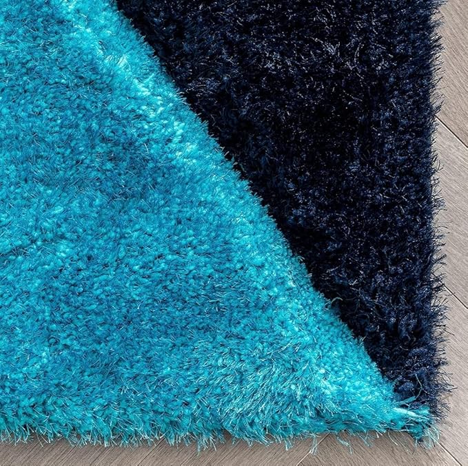 Aqua Blue Compass Geometric Shaggy Carpet – Super Soft & Anti-Skid
