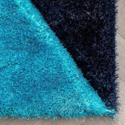 Aqua Blue Compass Geometric Shaggy Carpet – Super Soft & Anti-Skid