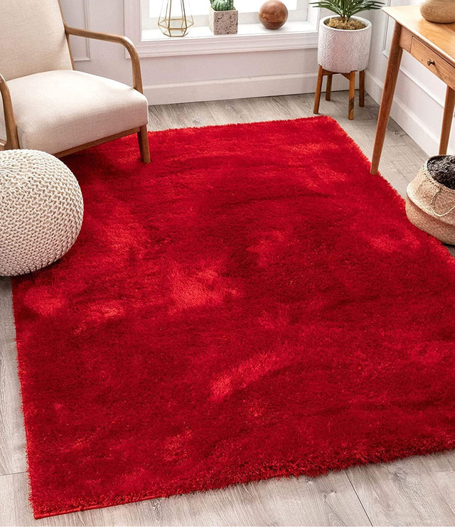 Premium Handcrafted Red Shaggy Carpet