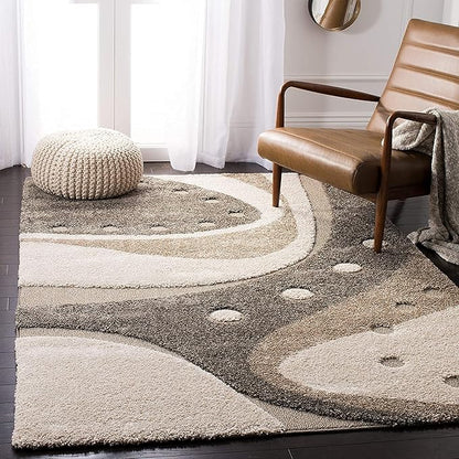 Handcrafted Beige & Brown Shaggy Carpet New