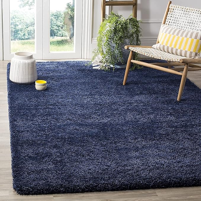 Blue Solid Shaggy Carpet – Ultra-Soft Handwoven High-Density Microfiber Rug