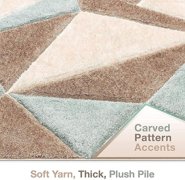 Handcrafted Brown & Blue Geometric Carpet