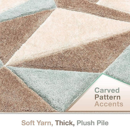 Handcrafted Brown & Blue Geometric Carpet