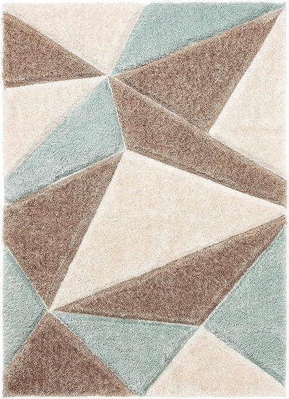 Handcrafted Brown & Blue Geometric Carpet