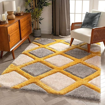 Premium Handcrafted Beige Yellow Shaggy Carpet