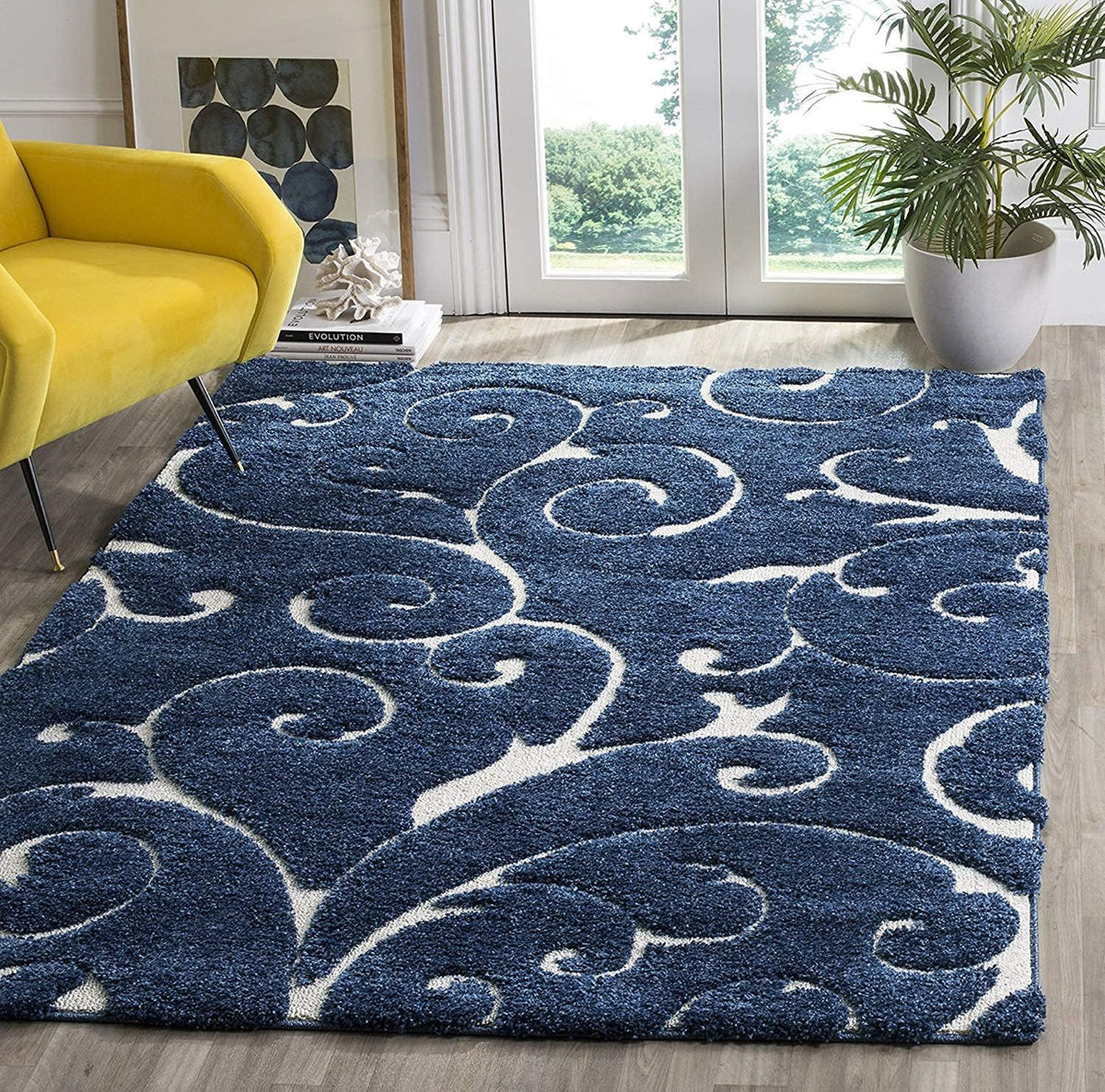 Blue Floral Hi-Lo Shaggy Carpet – Super Soft Handcrafted Microfiber Rug
