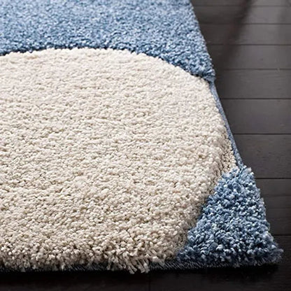 Blue & White Geometric Shaggy Carpet – Super Soft Handwoven Microfiber Rug