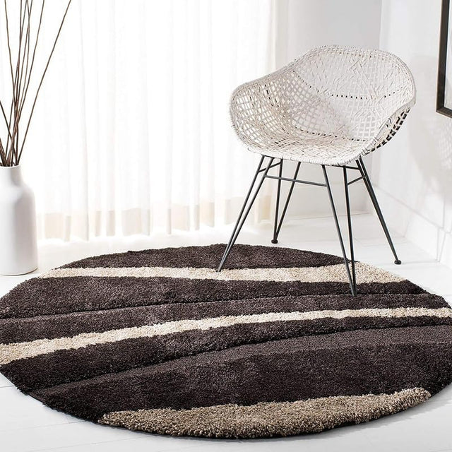 Premium Round Off White & Brown Shaggy Carpet