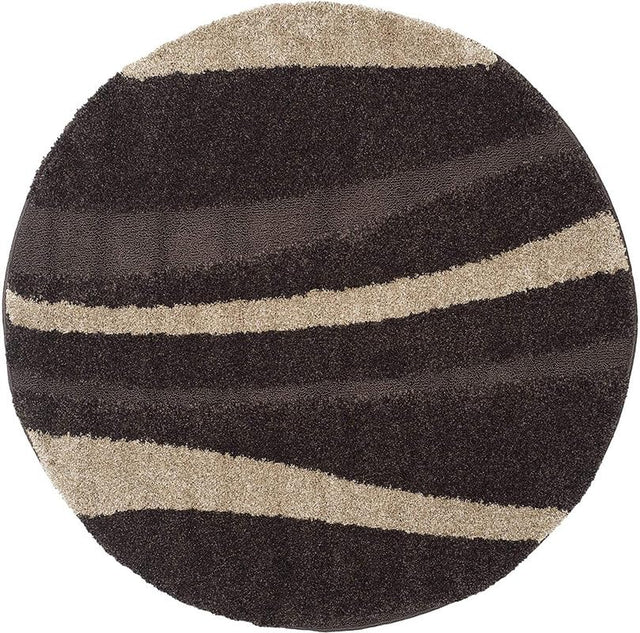 Premium Round Off White & Brown Shaggy Carpet