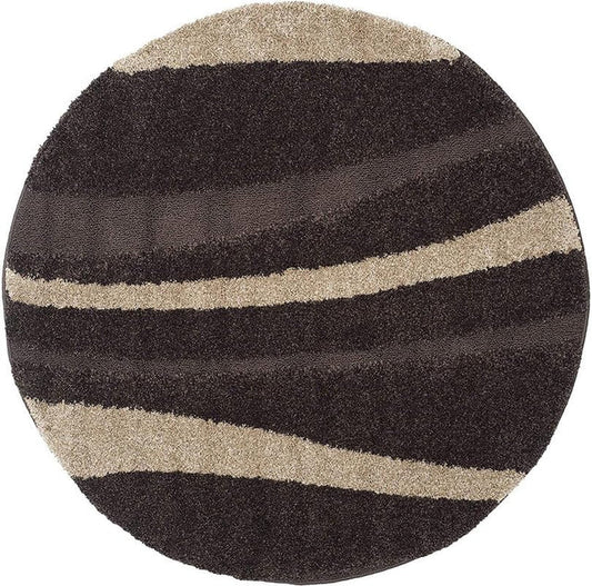Premium Round Off White & Brown Shaggy Carpet