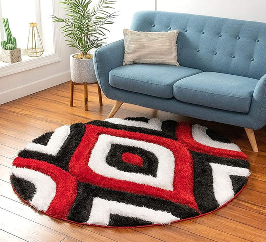 Premium Round Red & Black Super Soft Shaggy Carpet