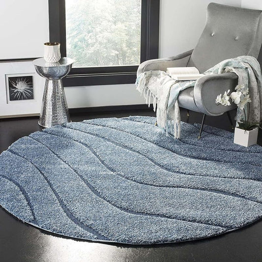 Premium Round Teal Blue Handcrafted Shaggy Carpet
